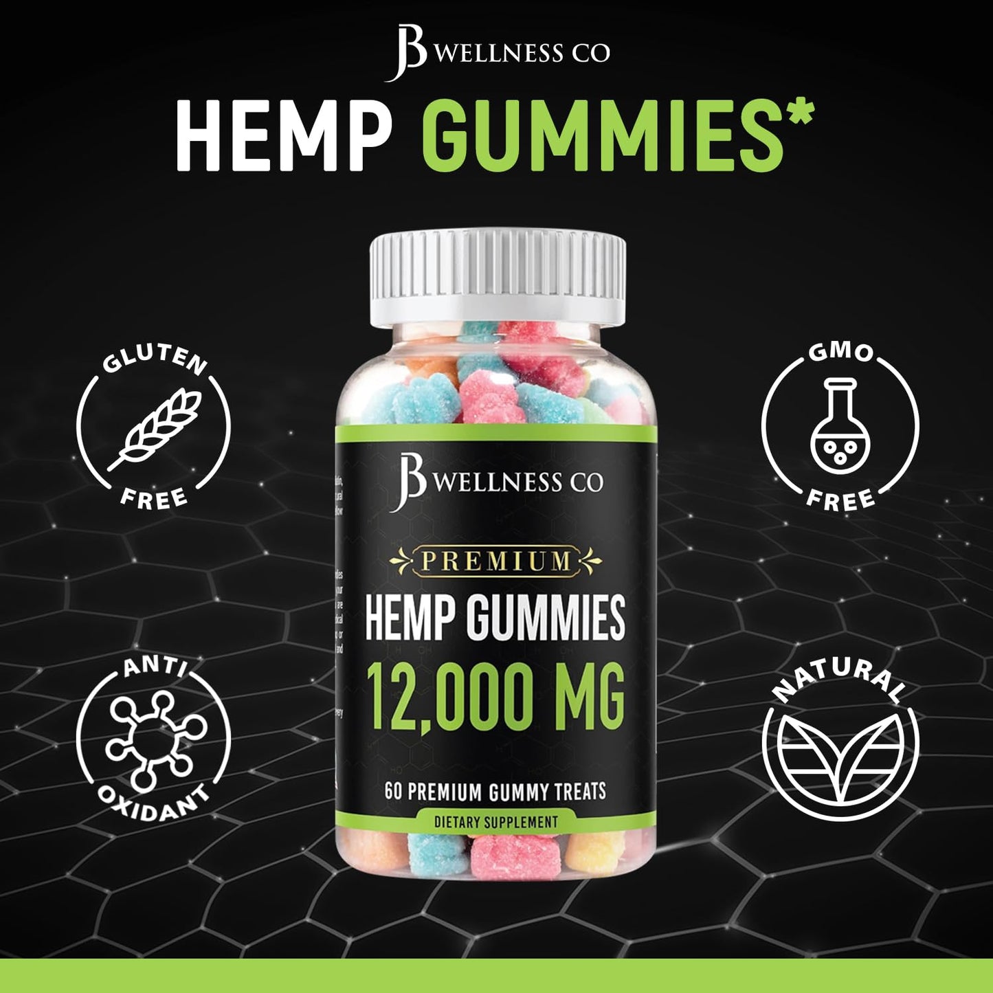 JB Wellness Co Hemp Gummies Premium 12,000 Gummies, 120 Count