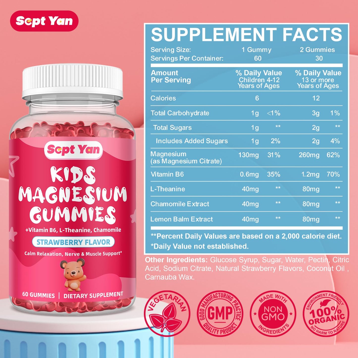 SEPT YAN Magnesium Gummies for Kids Gummy 120 Count