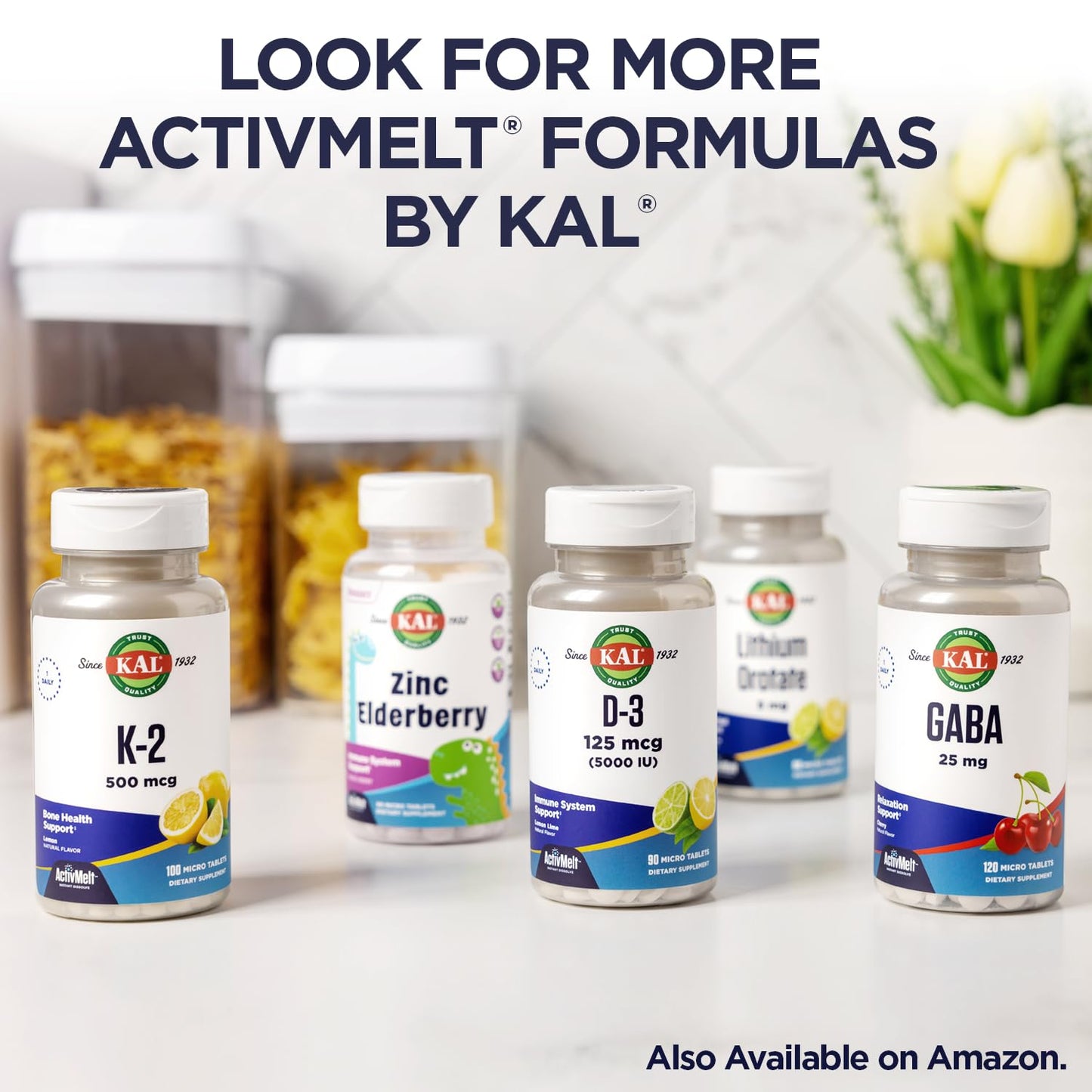 KAL L-Theanine 25 mg ActivMelt Relaxation, Stress, Mood and Focus Supplement Tablets 120 Count