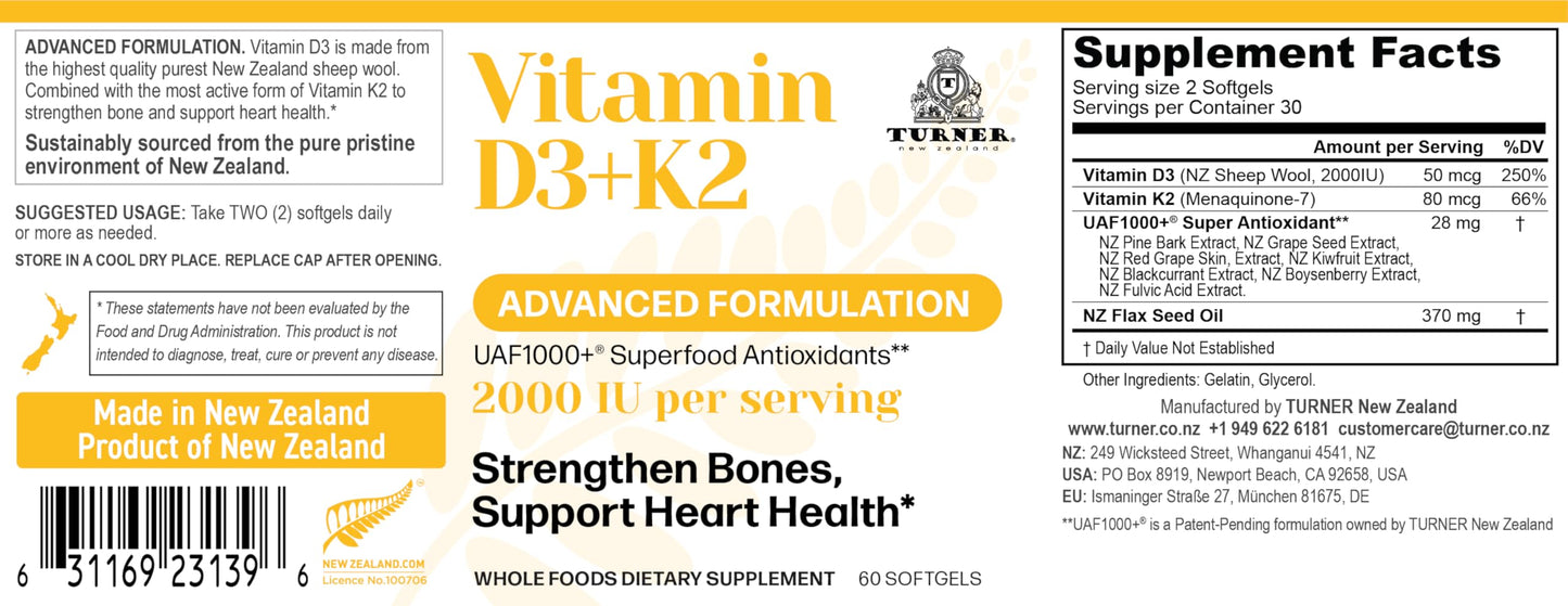 TURNER Vitamin D3 and K2 Softgels 120