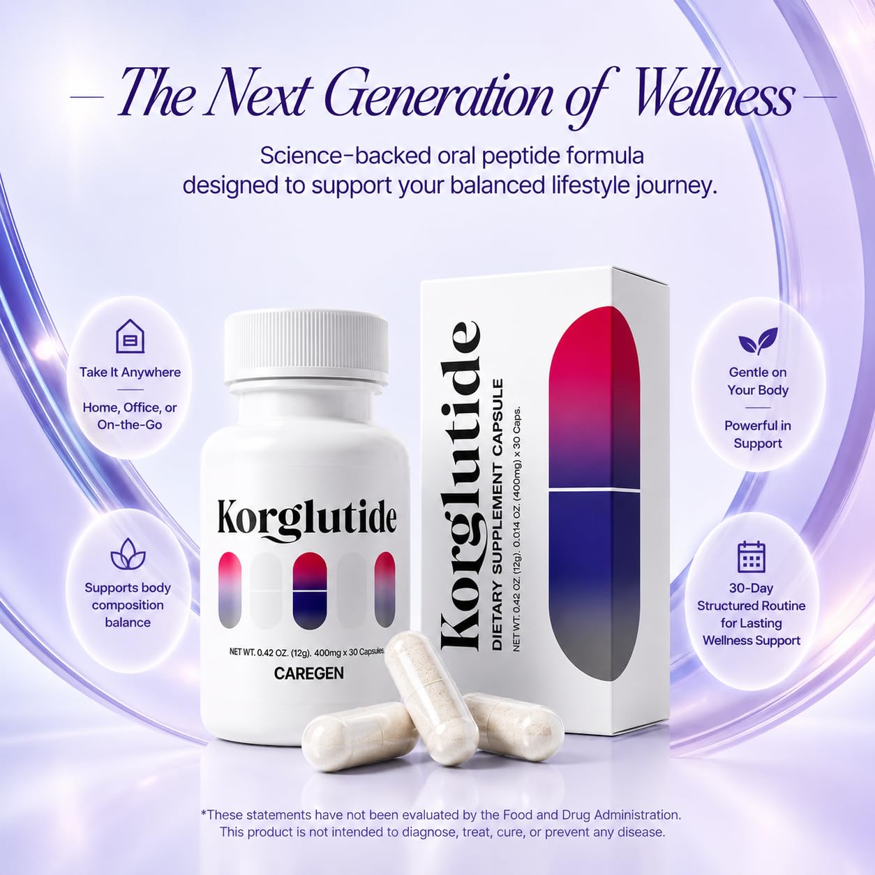Korglutide Daily Capsules Support Healthy Body Composition Daily Satiety Appetite & Lifestyle Support Formula Powder 4 Count