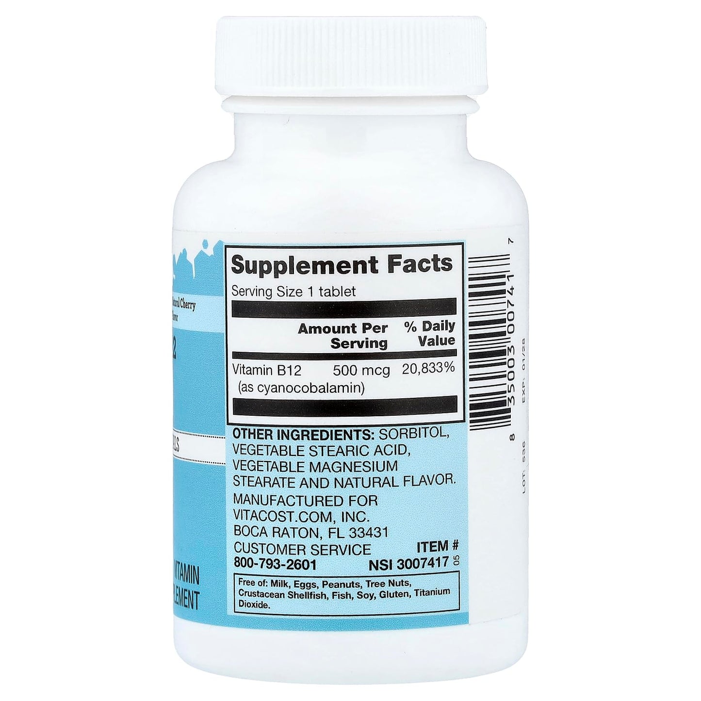 Vitacost Brand Vitamin B12 Melts (500 mcg), Natural Cherry, Vegetarian Tablet, 250 Tablets