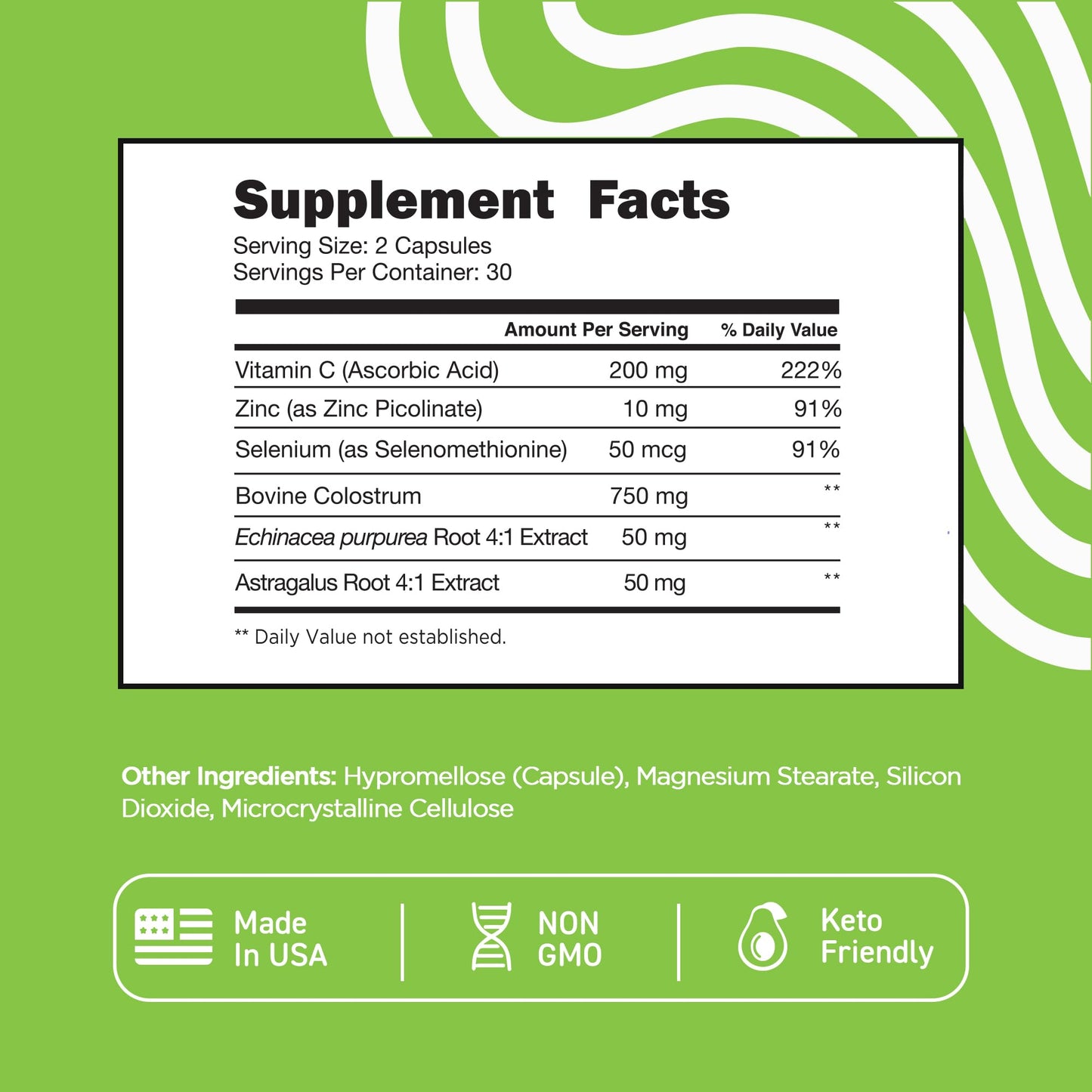 Vital Vitamins Colostrum Supplement from First Milking with Vitamin C, Zinc & Selenium - 10% IgG Immunoglobulins - Grass-Fed American Cows - 60 Capsules