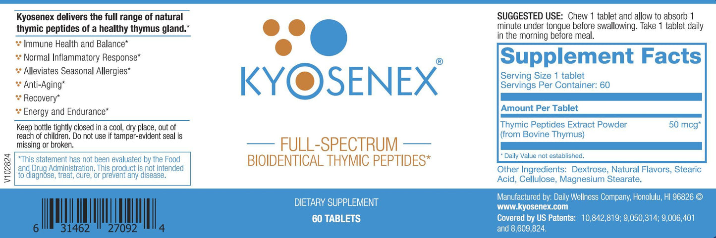 Kyosenex Thymus Peptide Supplement Tablet, 60 Count