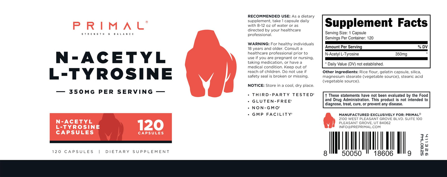 Primal N-Acetyl L-Tyrosine Capsules 120 Count