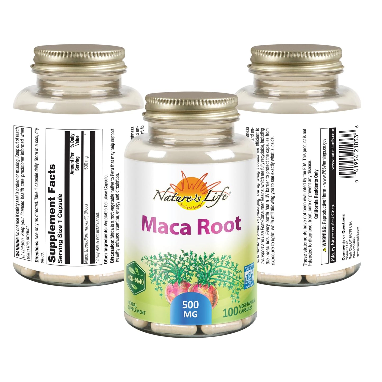 Nature's Life Maca Root 500mg Capsules, 100 Count