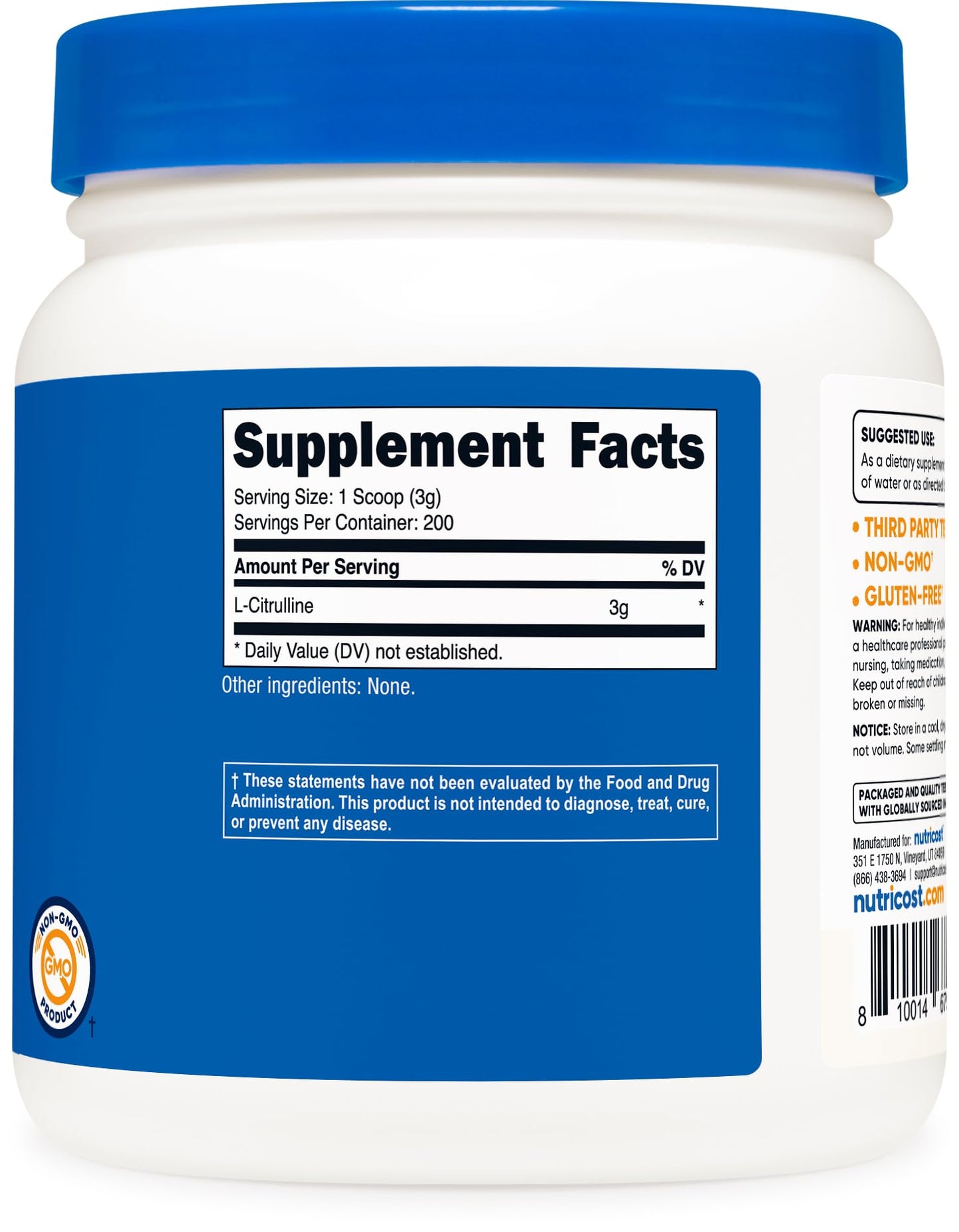 Nutricost Pure L-Citrulline (Base) Powder, 1.32 Pound