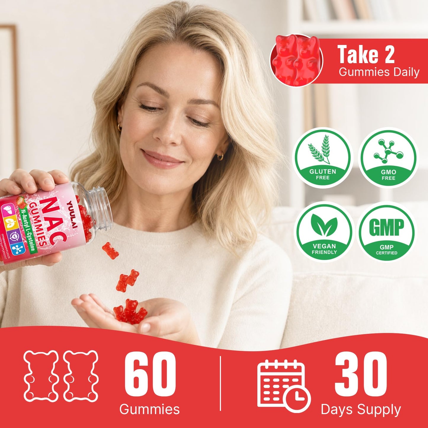YUULAI N-Acetyl Cysteine Gummies 1000mg, 120 Count