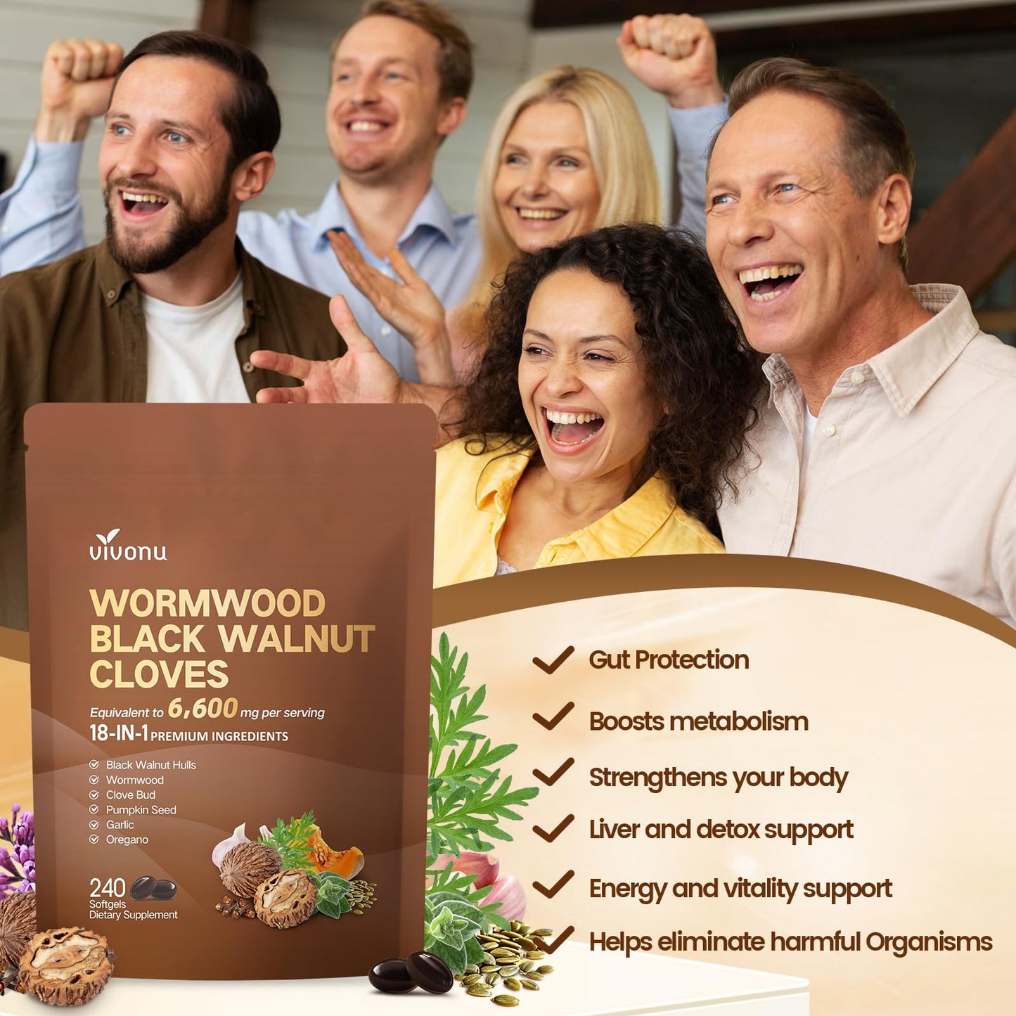 VivoNu 18-in-1 Black Walnut Wormwood Cleanse Softgel 1 Count