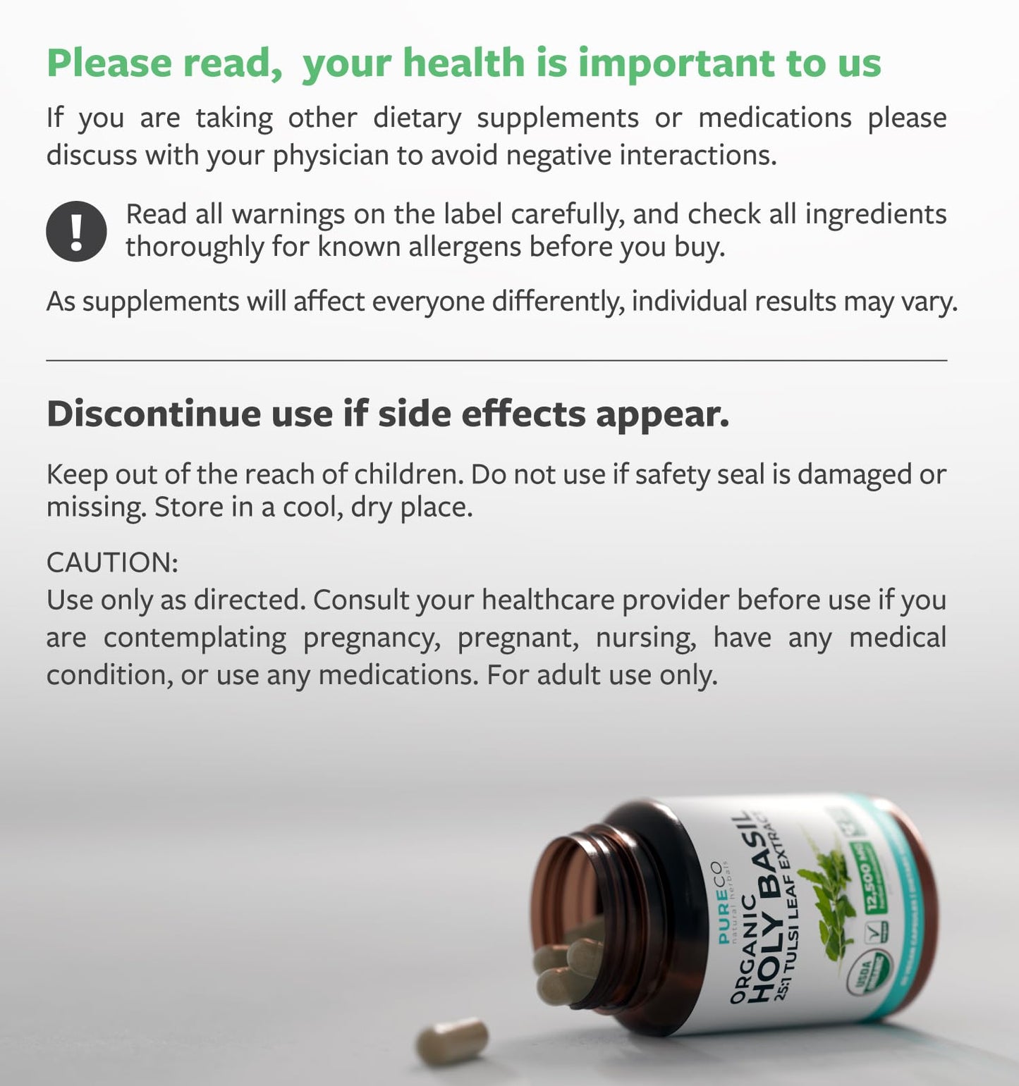 PURE CO Holy Basil Supplement 60 Capsules