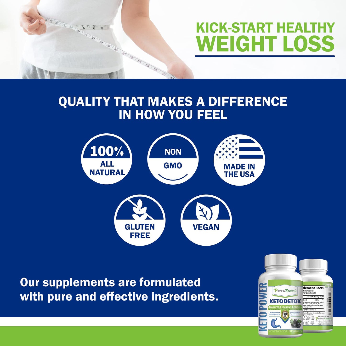 Power By Naturals Keto Support Herbal & Botanical Blend for Digestive Balance & Energy 60 Capsules