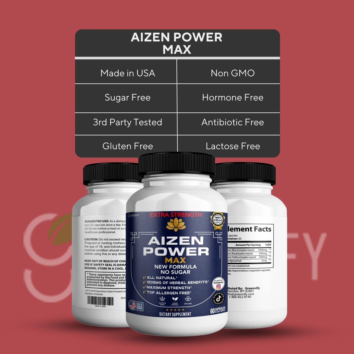 GREENVIFY Aizen Power Max Extra Strength Maca Root Complex 60 Capsules