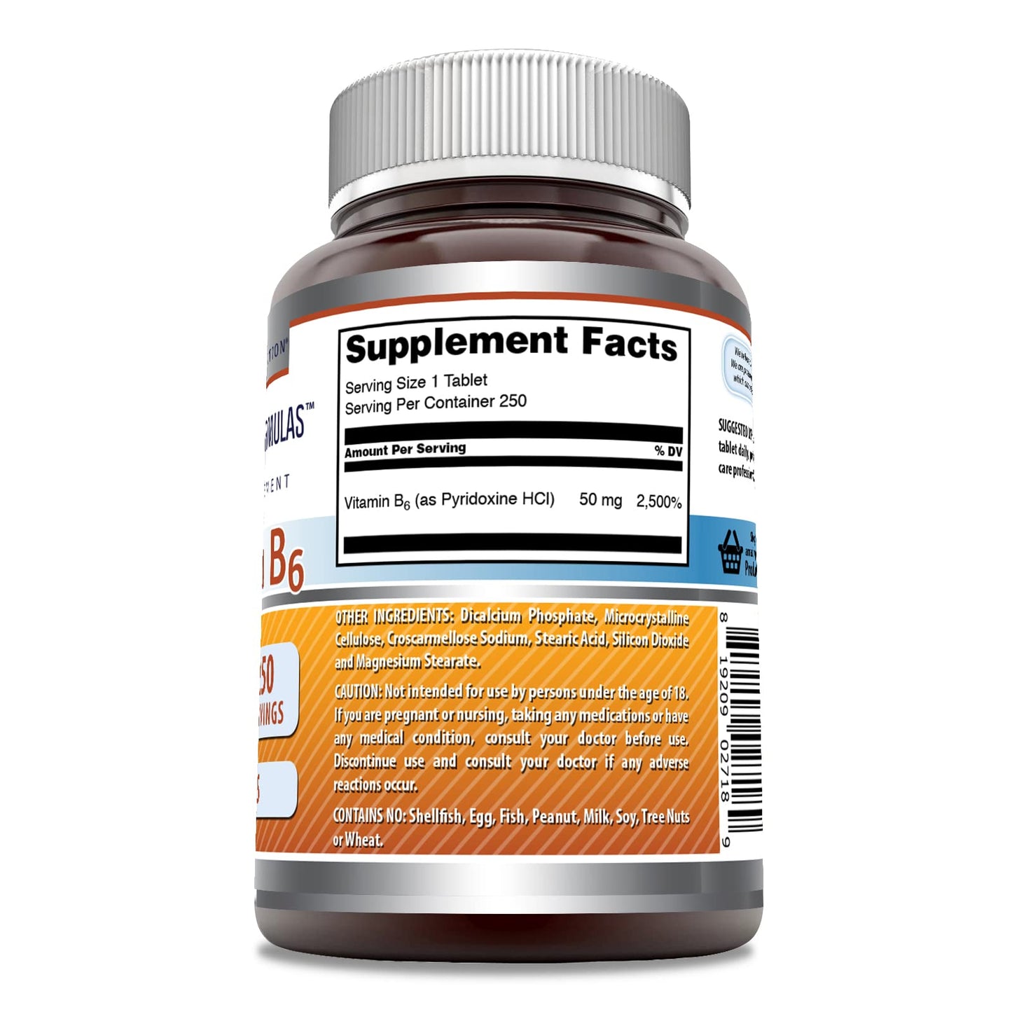 Amazing Nutrition Vitamin B6 Pyridoxine 50mg Tablets 250 Count