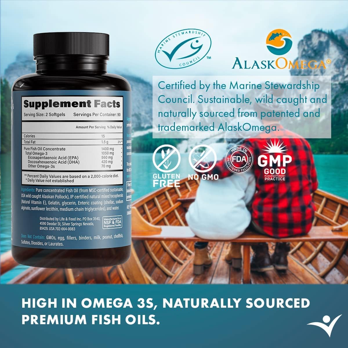 Life & Food Omega-3 Supreme 1400 mg Wild Alaskan Fish Oil Capsule, 180 Count