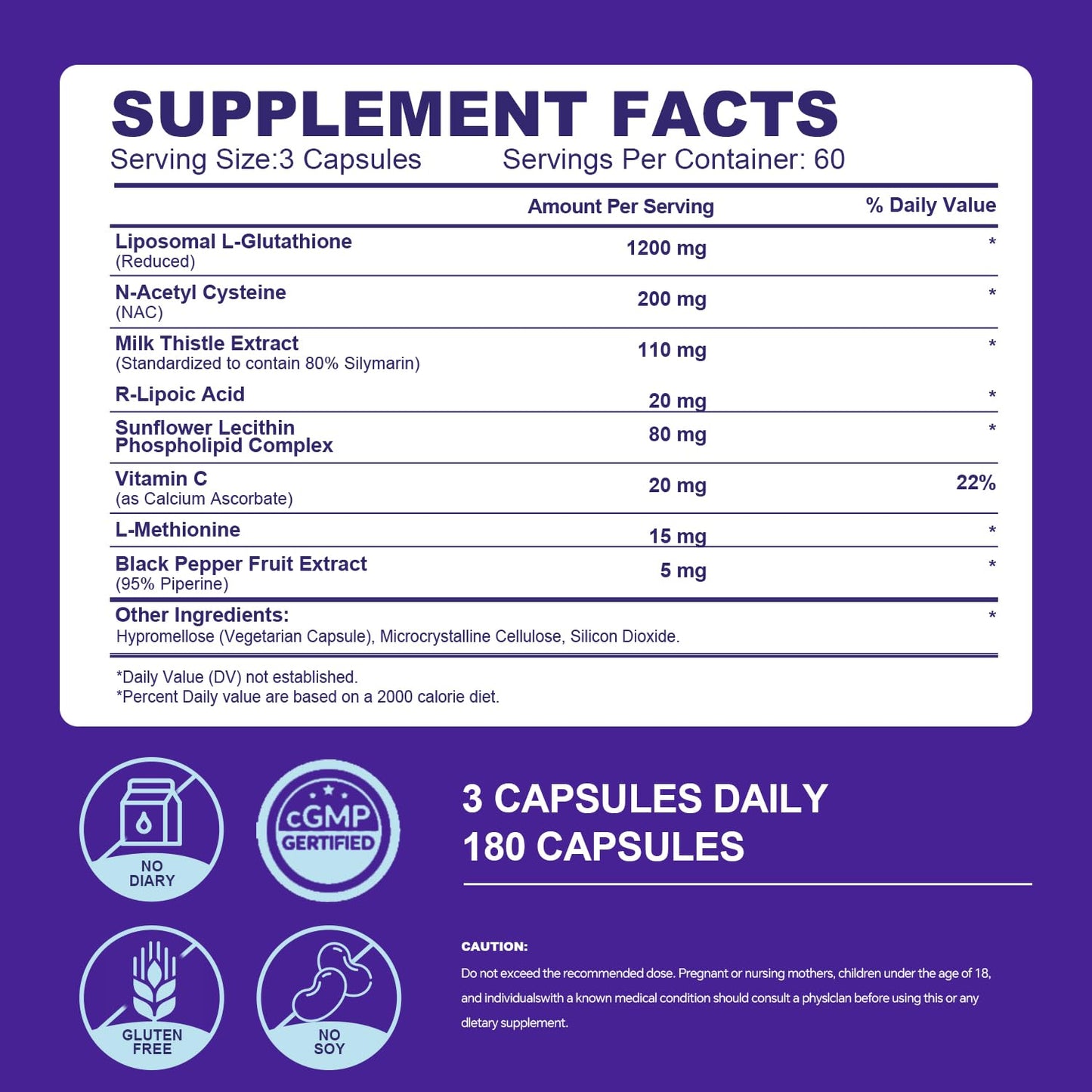 KangRiXin Liposomal Glutathione Supplement 1200mg Plus with NAC, Milk Thistle, R-Lipoic Acid & Vitamin C, Built-in Regeneration System for Liver, Skin & Cellular Health, 180 Capsules