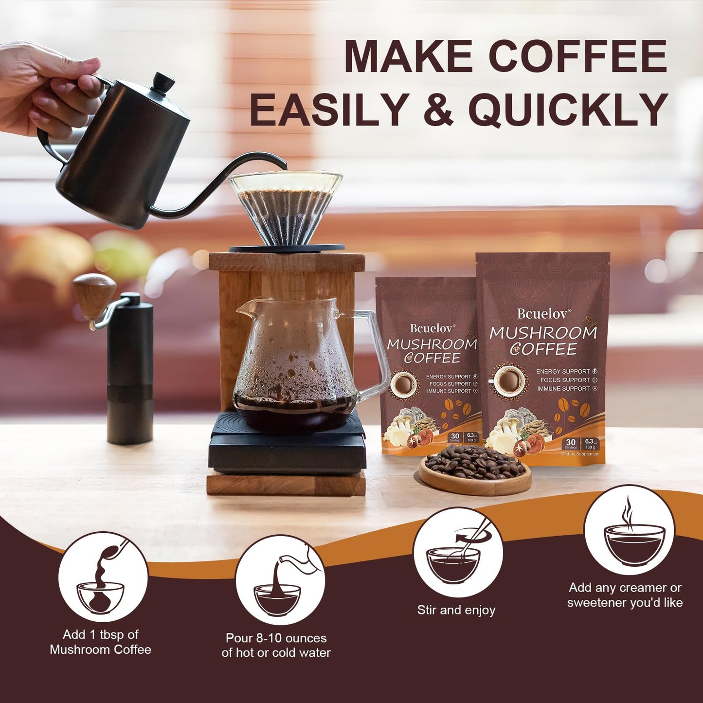 Bcuelov Mushroom Coffee Powder 12.7 oz