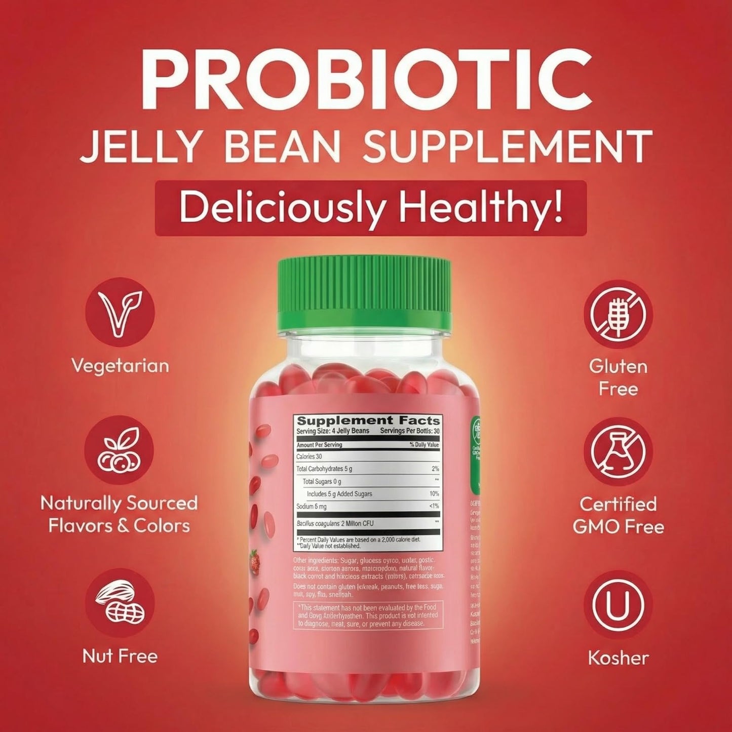 Human Beanz Probiotic Jelly Bean Gummies for Men and Women 120 Gummies