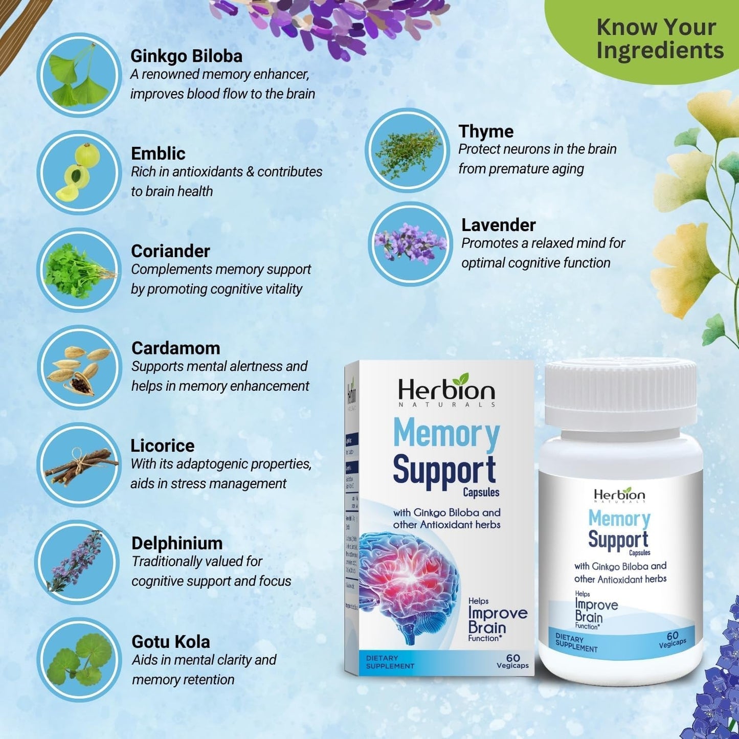 HERBION Naturals Memory Support Capsules, 60 Capsules