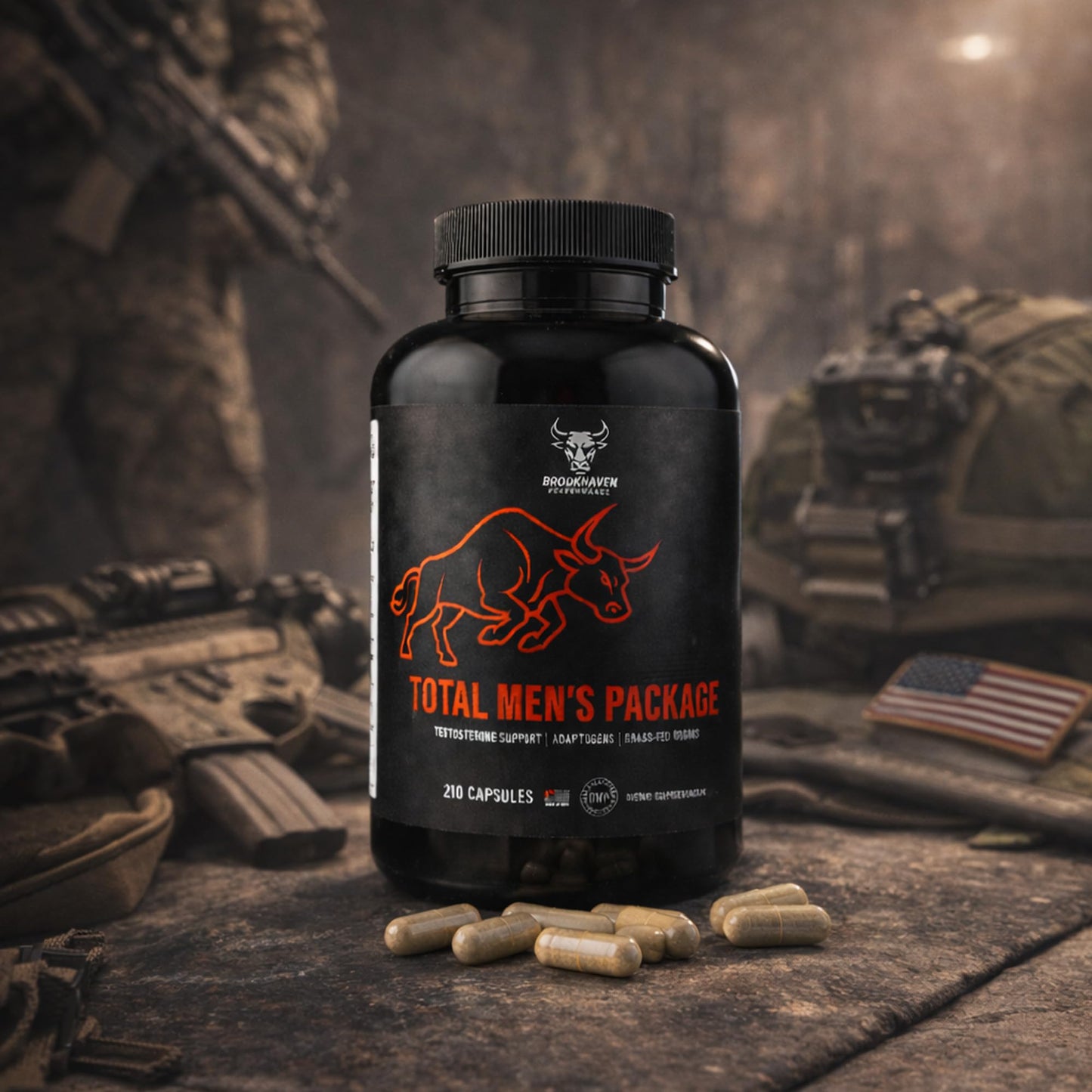 Brookhaven Farms Total Men's Package Testosterone Booster with Tongkat Ali, Ashwagandha & Grass-Fed Beef Organs, Natural Hormone & Muscle Support, 210 Capsules
