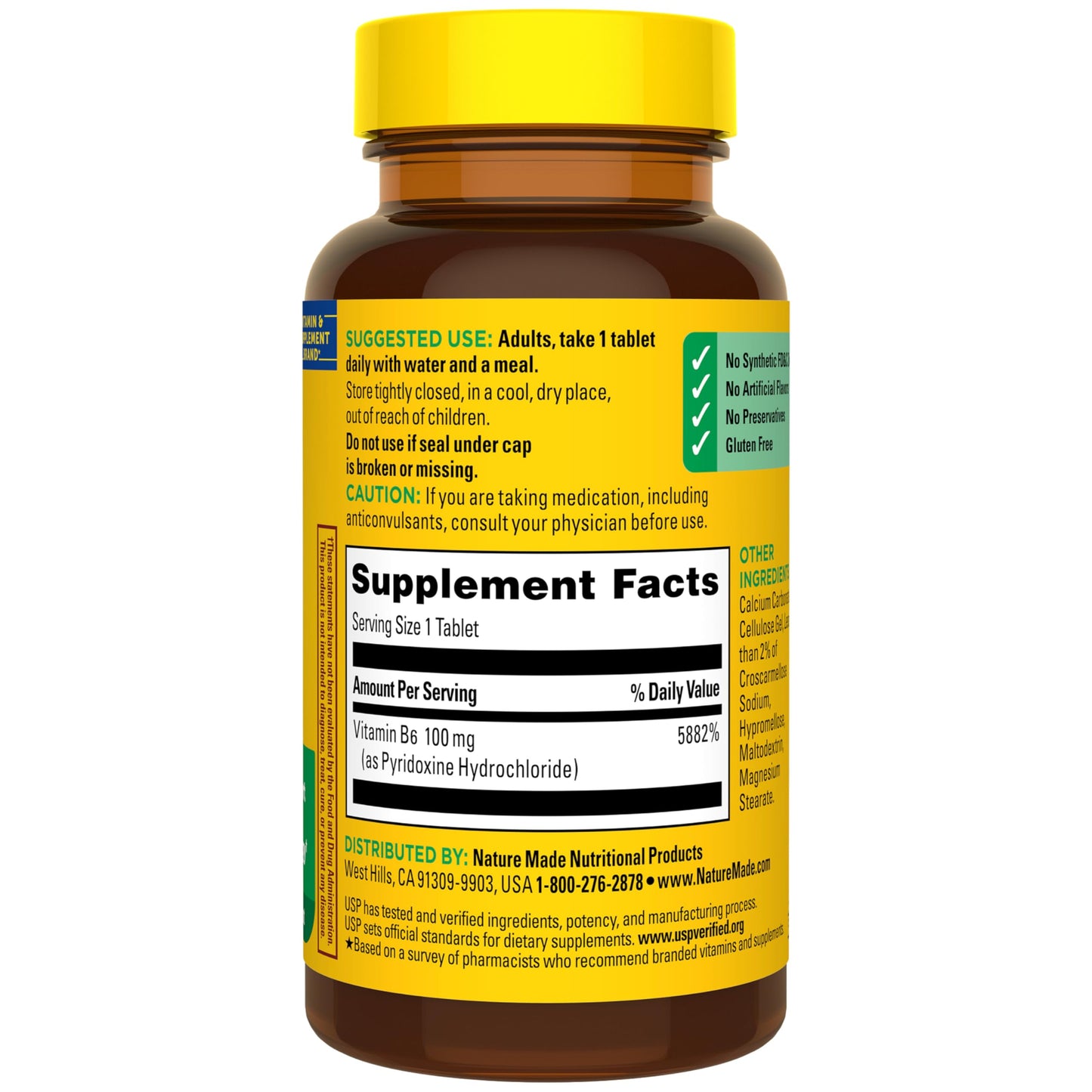 Nature Made Vitamin B6 100 mg Tablet, 100 Tablets