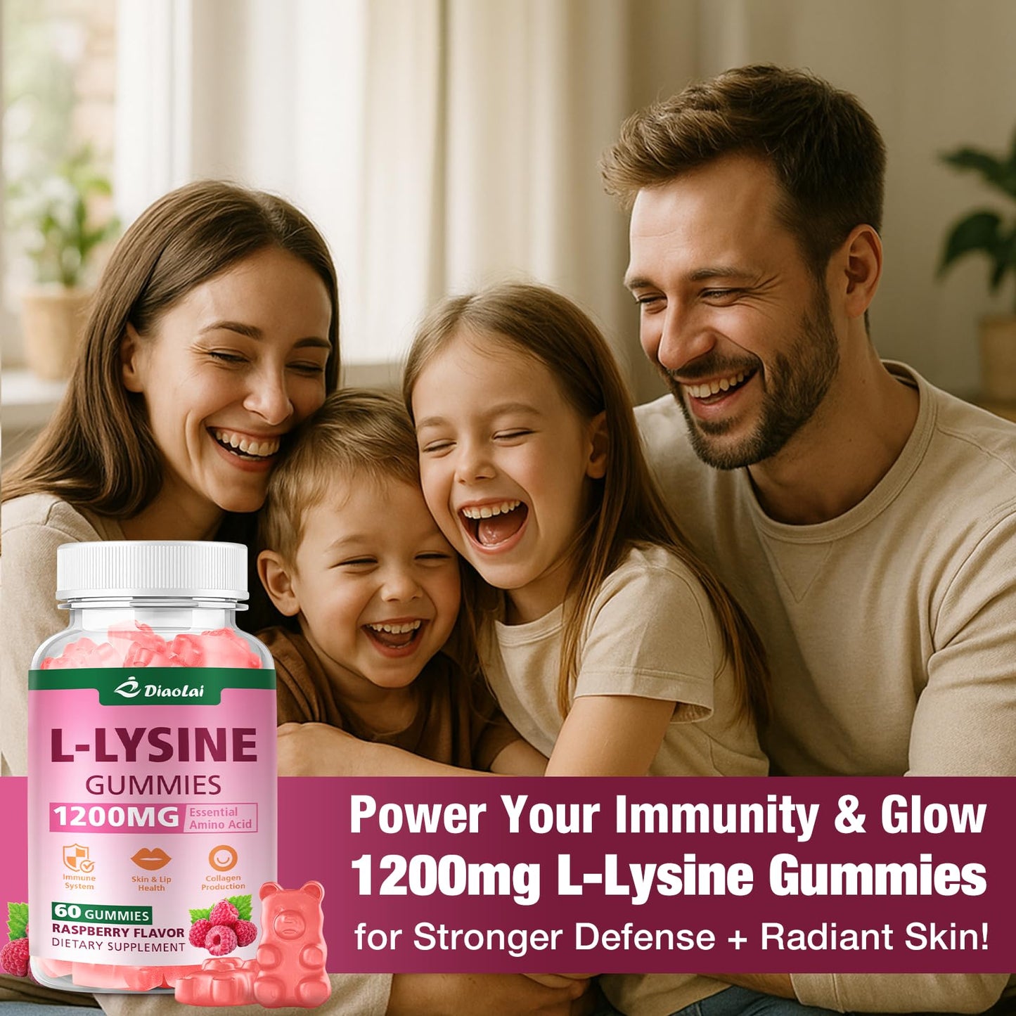 DIAOLAI L-Lysine 1200mg Gummies, 120 Count
