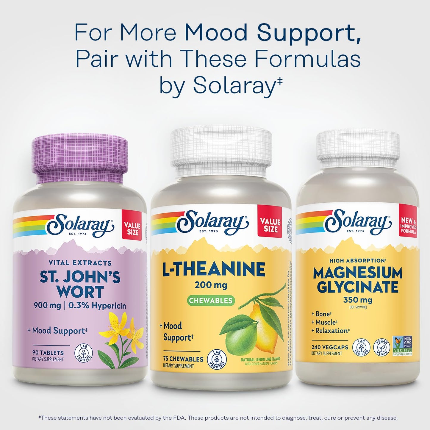 SOLARAY L-Theanine 200mg Mood Support Supplement with Vitamin B6 Chewables, 75 Count