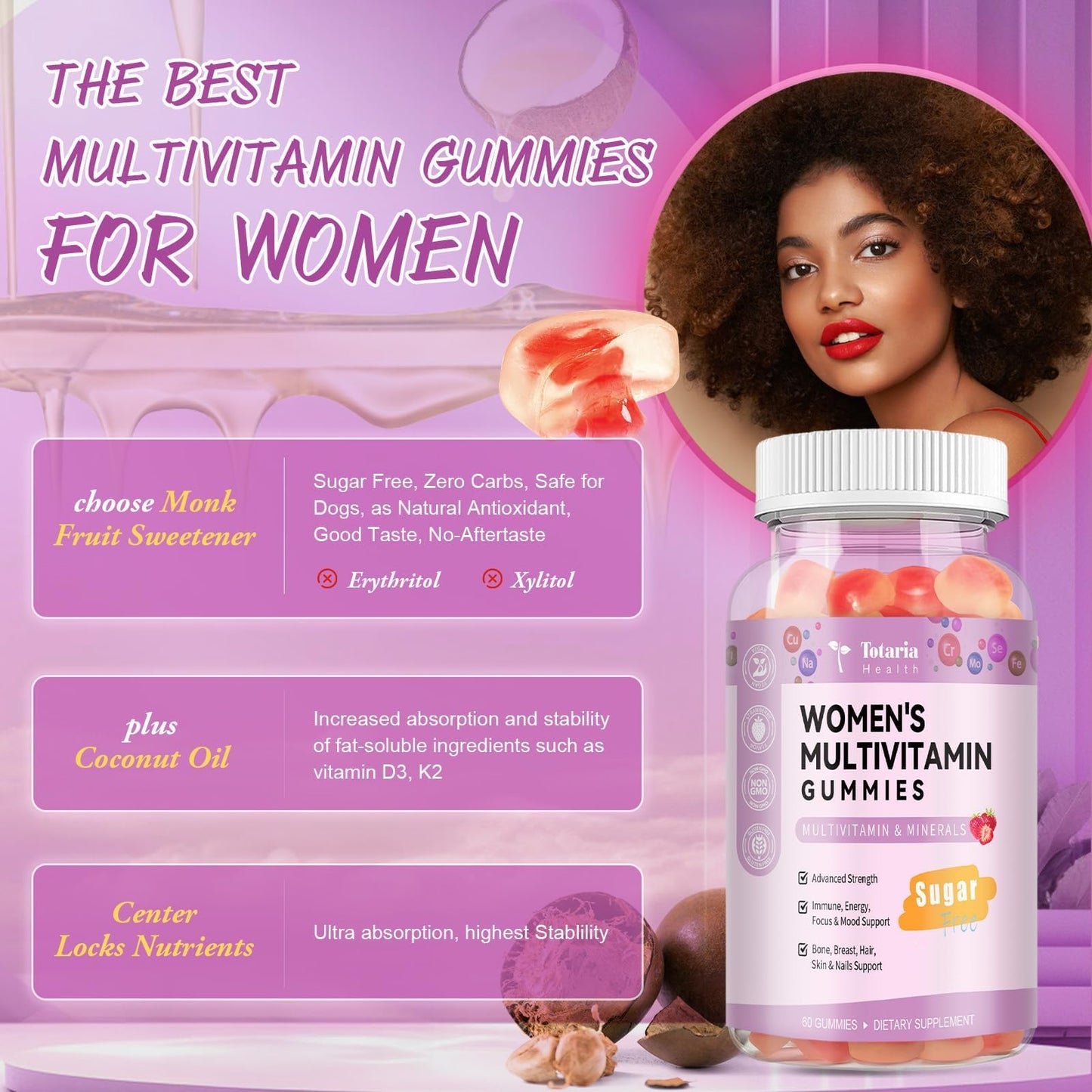 Totaria Sugar Free Multivitamin Gummies for Women 14+ - 120 Gummies