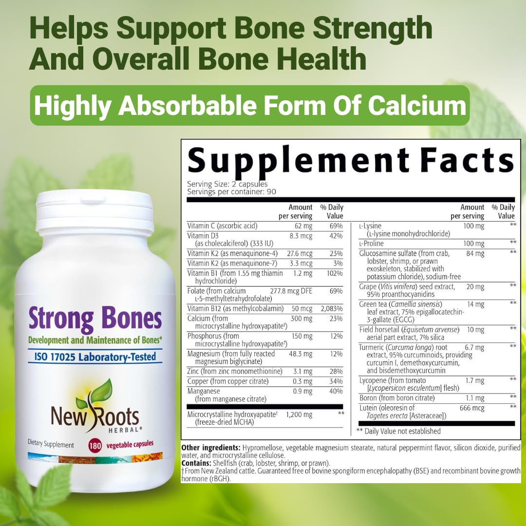 NEW ROOTS HERBAL Calcium, Magnesium & Vitamin D3 + K2 Formula with Glucosamine & Zinc Capsules, 180 Capsules