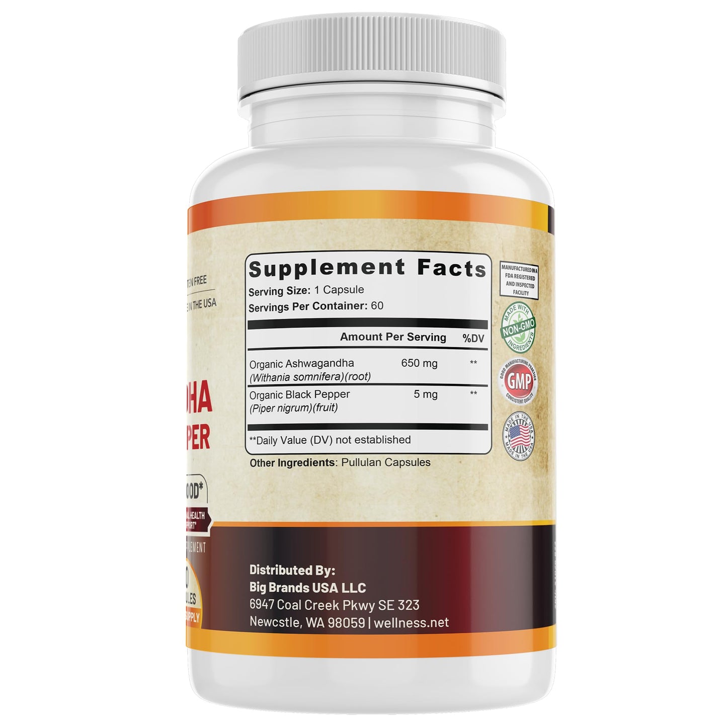 WHOLE WORLD WELLNESS Organic Ashwagandha with Black Pepper 60 Capsules