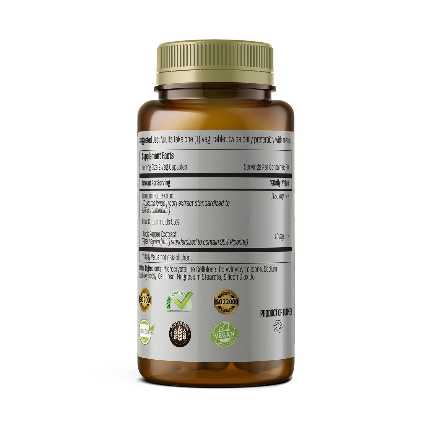 TALYA Turmeric Curcumin with Black Pepper Tablets, 60 Count