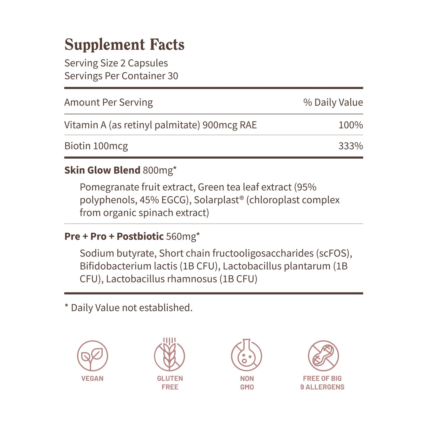 Snap Supplements Skin Glow Gut & Skin Probiotics Capsules, 60 Count