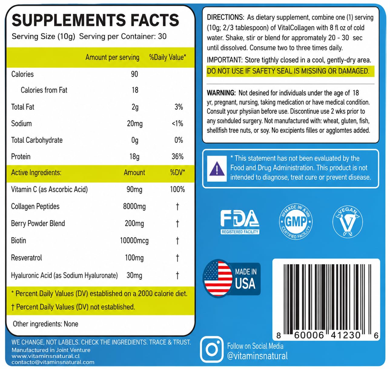 VITAMINS NATURAL CORP Hydrolyzed Vital Collagen Peptides Powder 10.6 Ounce