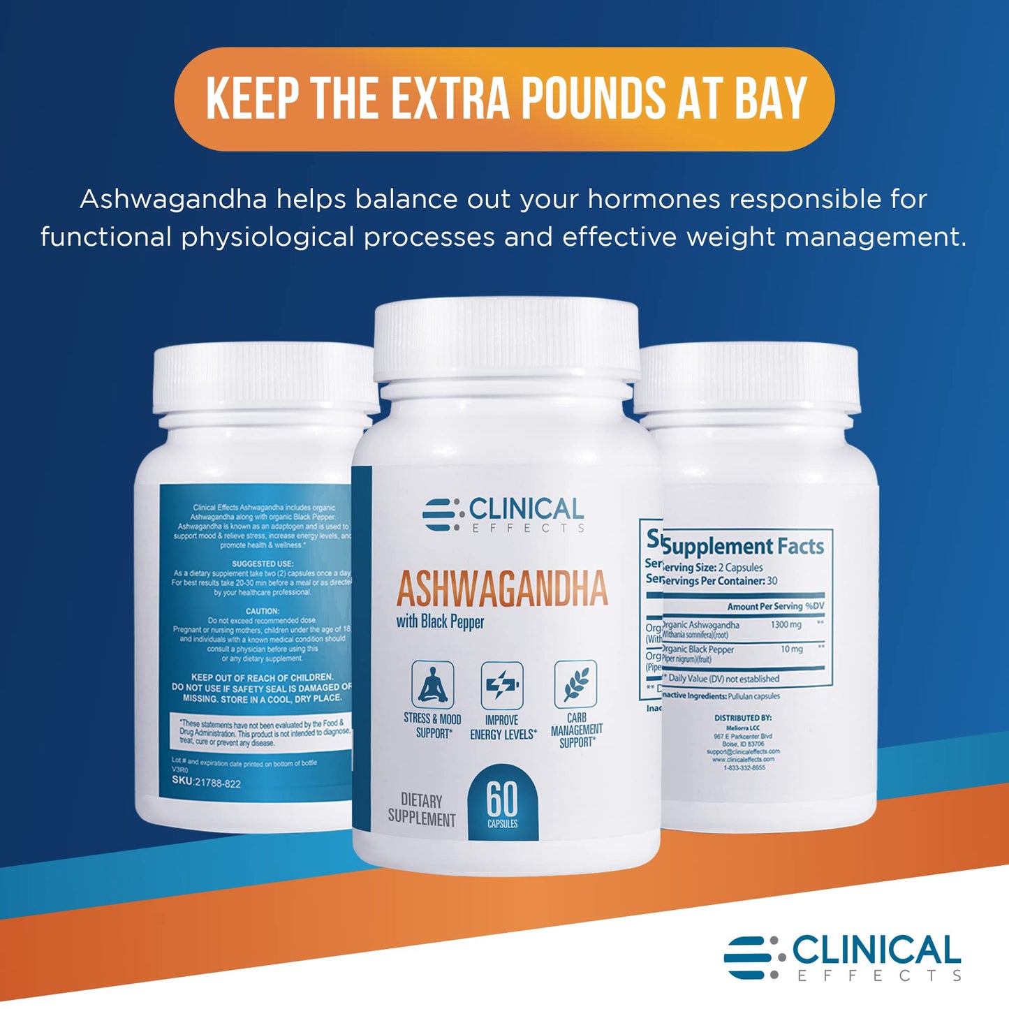 Clinical Effects Ashwagandha with Black Pepper for Stamina and Calm Capsules 180