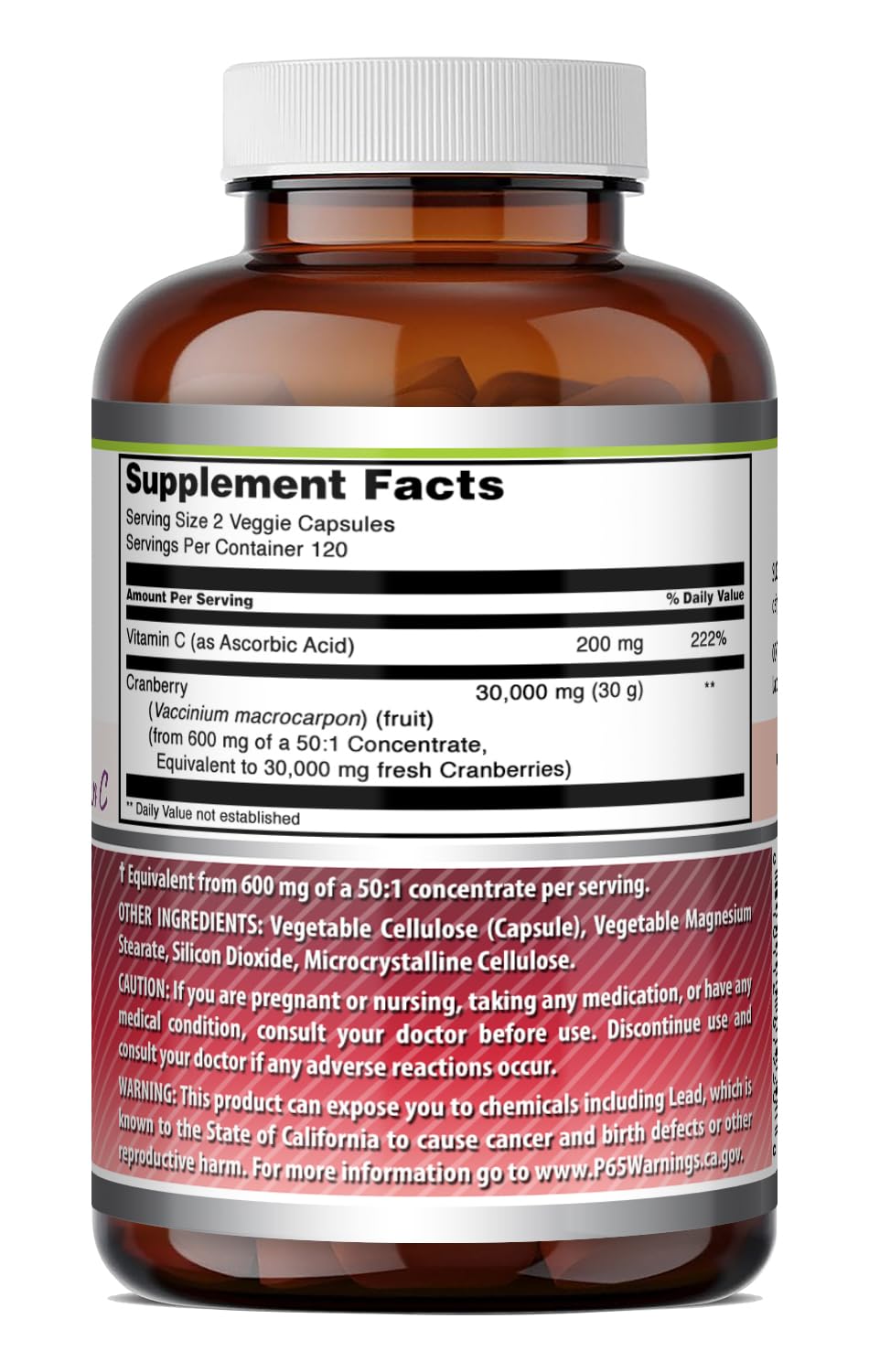 Amazing Nutrition Cranberry 600 Mg 50:1 Concentrate with Vitamin C Supplement Capsule 240 Count