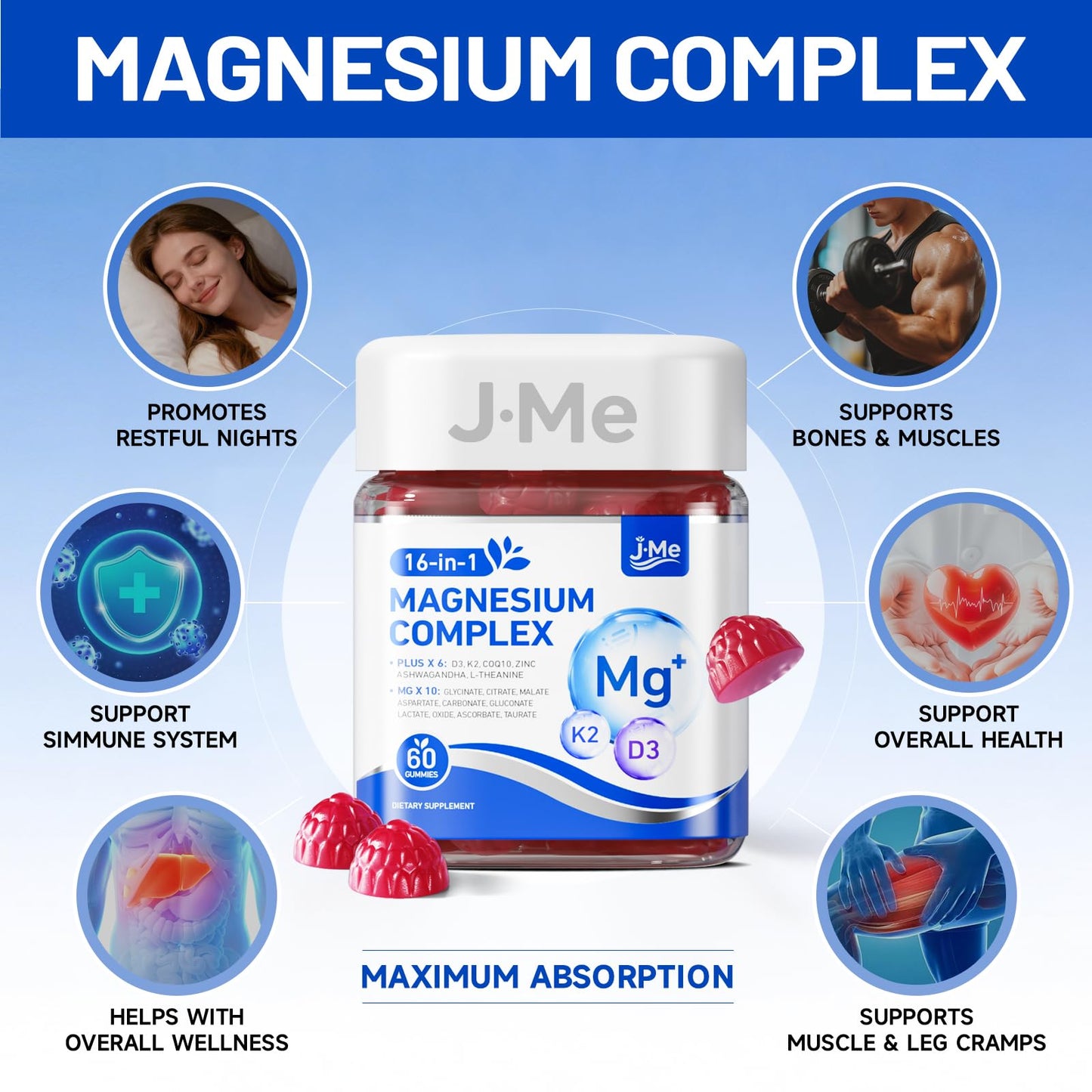 JME Magnesium Complex Sleep Aids for Adults Gummies, 60 Count