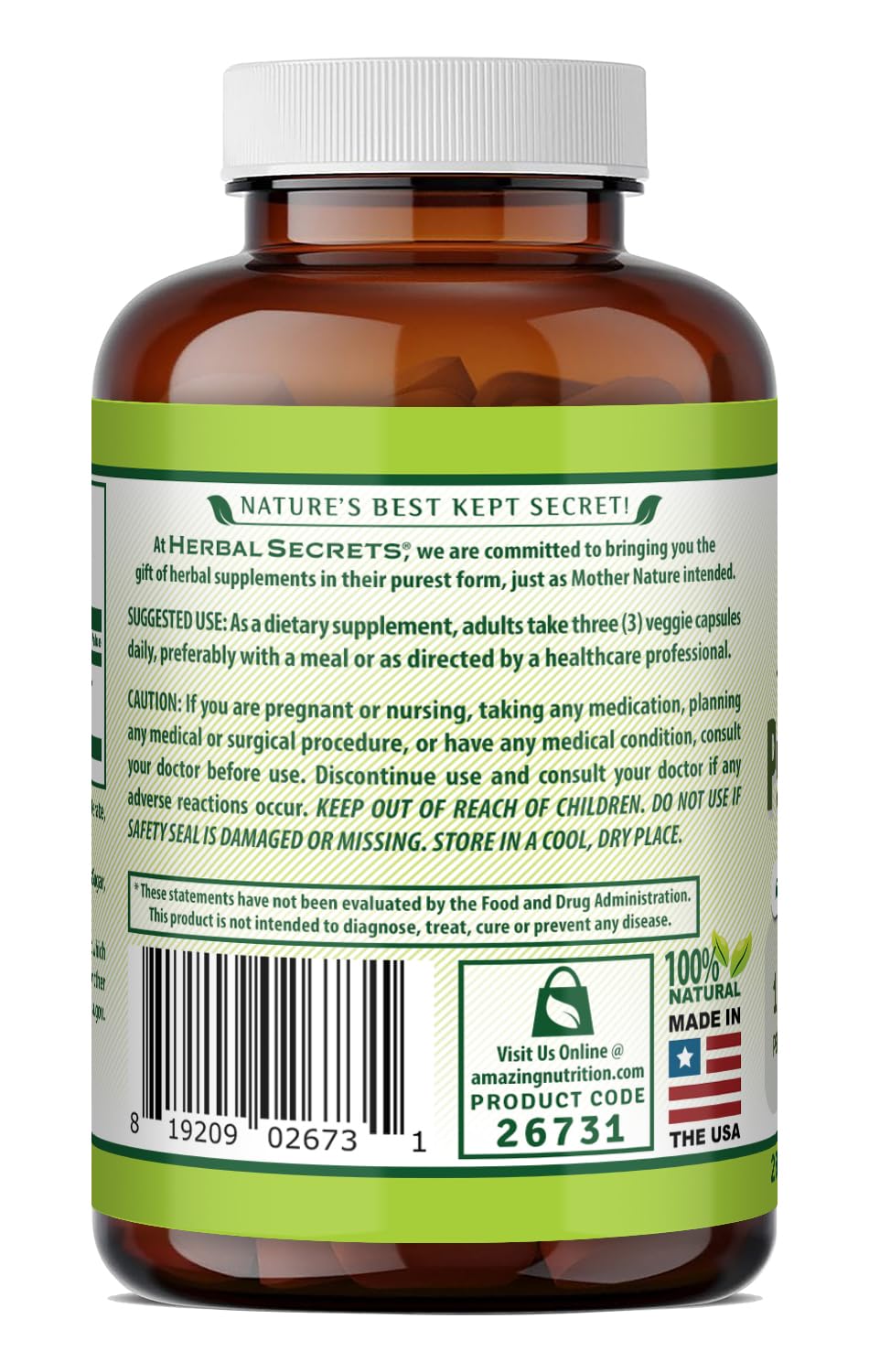Herbal Secrets Psyllium Husk Supplement Capsule 250 Veggie Capsules