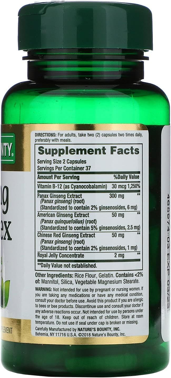 Nature's Bounty Ginseng Complex Plus Royal Jelly Capsules 450 Capsules