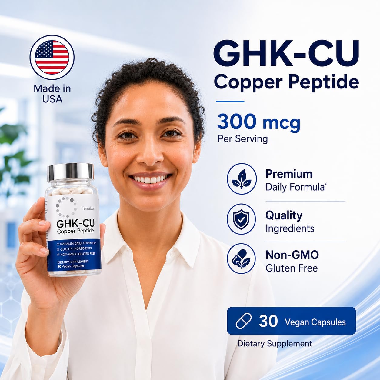 Tenubo GHK-Cu Copper Peptide 300mcg Capsules, 30 Count