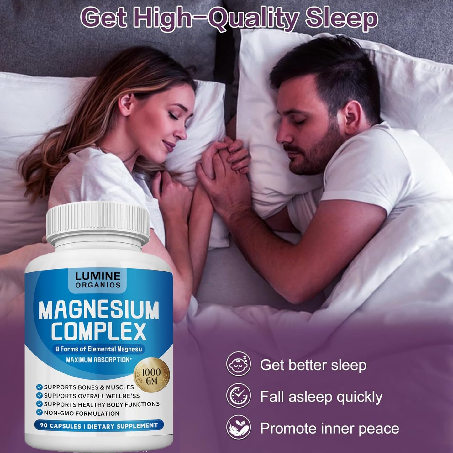 ETUIH Lumine Organics Magnesium Complex 1000mg - Advanced 8-in-1 Magnesium Blend - Glycinate, Citrate, Malate, Taurate, High Formula, 90 Capsules