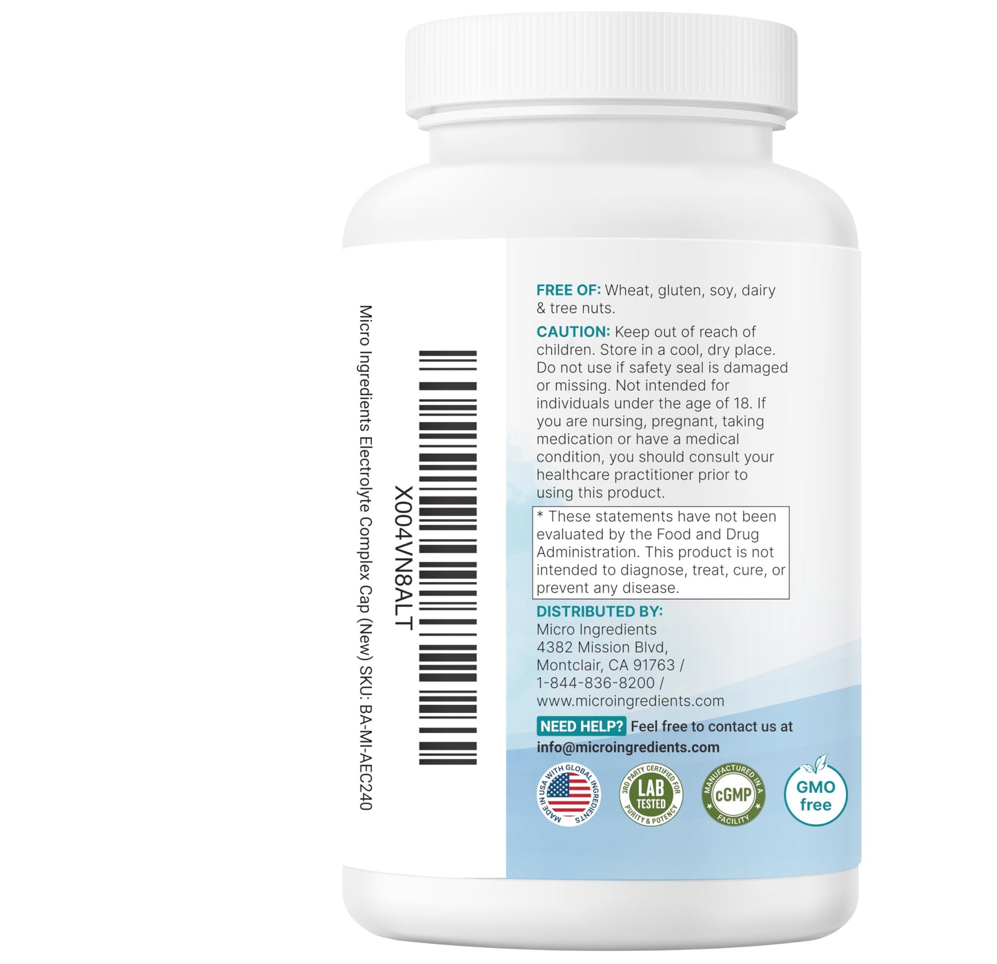 Micro Ingredients Advanced Electrolyte Complex for Hydration Capsules, 240 Count