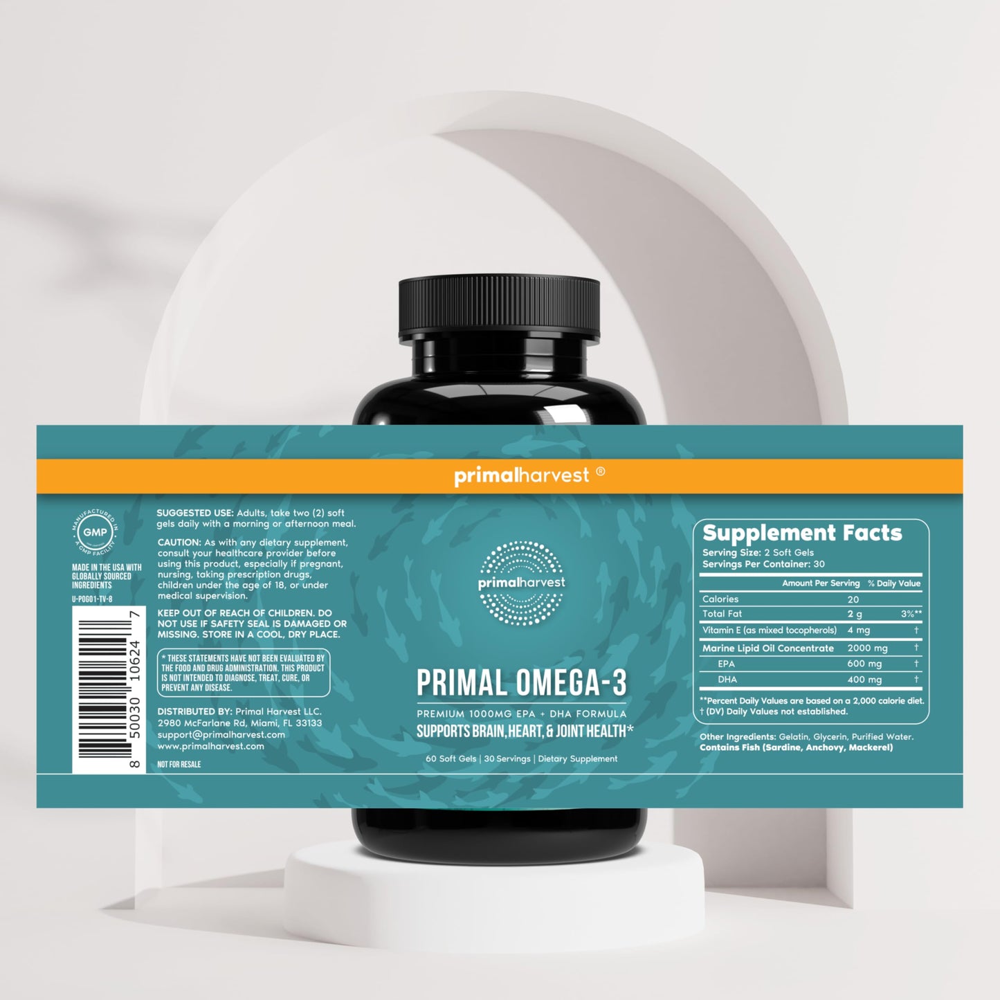 Primal Harvest Mind Fuel & Omega-3 Capsules, 2-Count