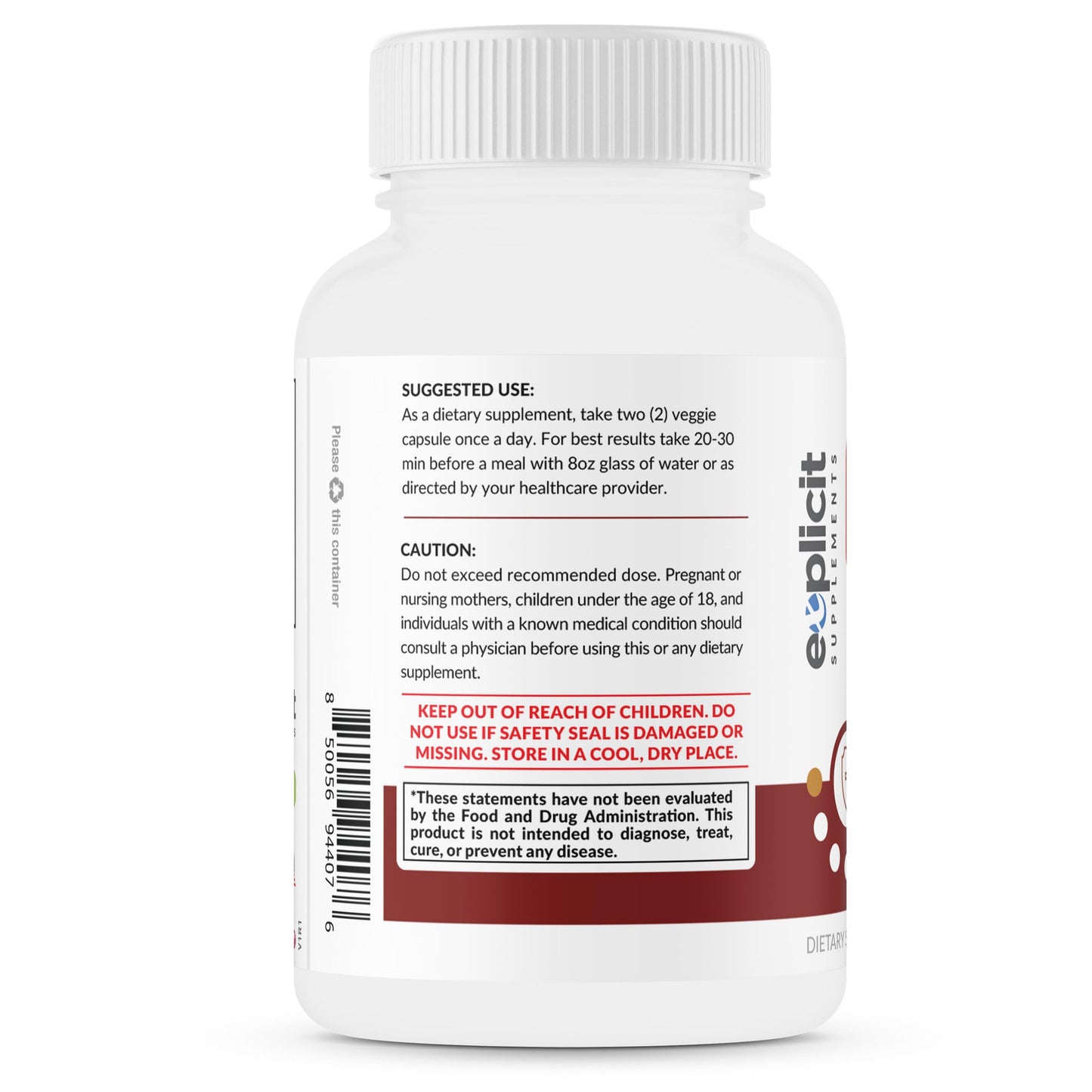 eXplicit Supplements Berberine & Ceylon Cinnamon Supplement Capsules, 180 Capsules