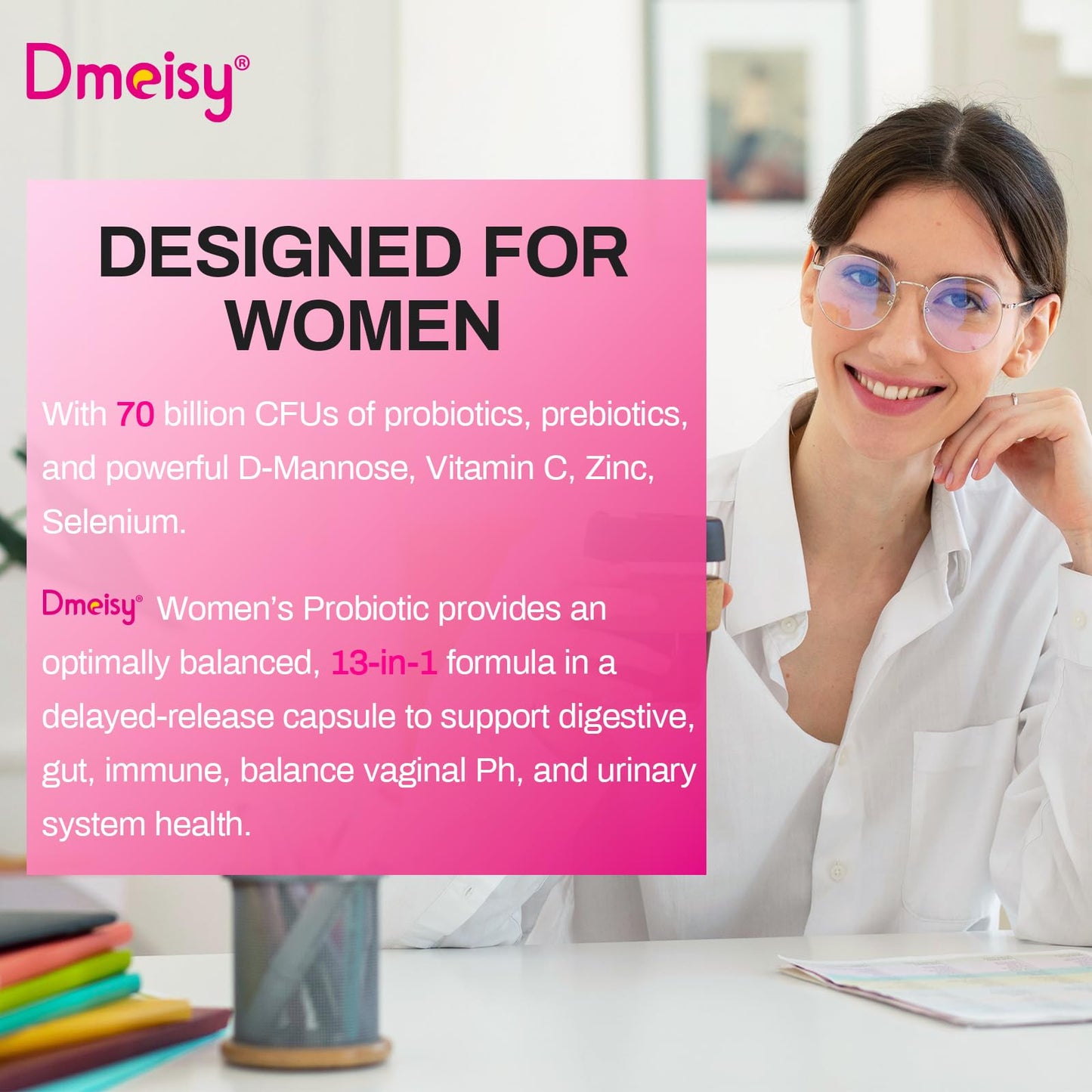 Dmeisy Vaginal Probiotics 70 Billion CFU for Women, 13-in-1 Probiotic & Organic Prebiotics, Supports Vaginal Urinary pH Balance, Immune & Digestive Health, 120 Capsules