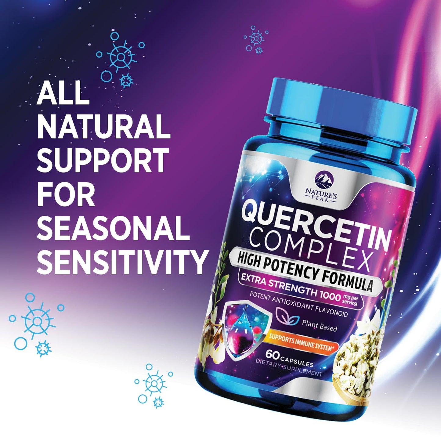 Nature's Peak Quercetin Dihydrate 1000mg Per Serving Veggie Capsules, 60 Count