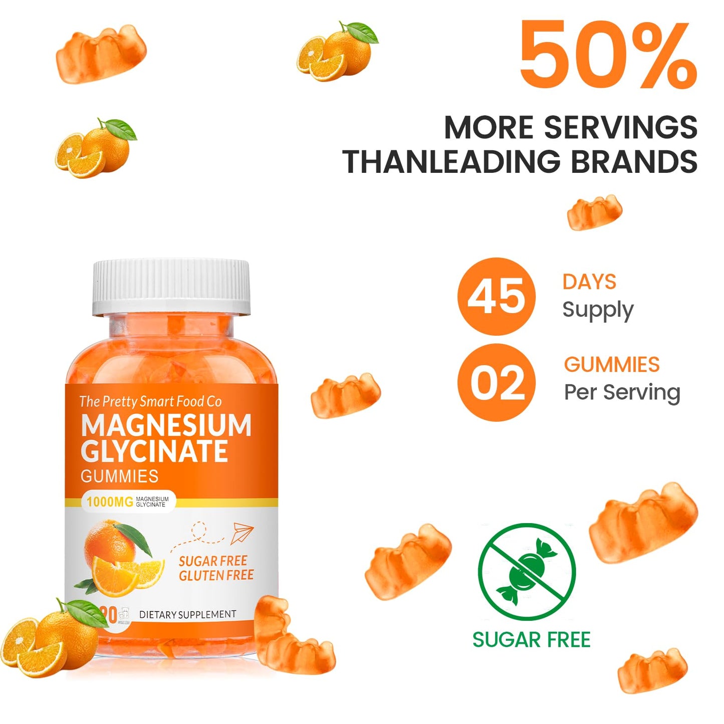 The Pretty Smart Food Co Magnesium Glycinate Gummies 1000mg 90 Count