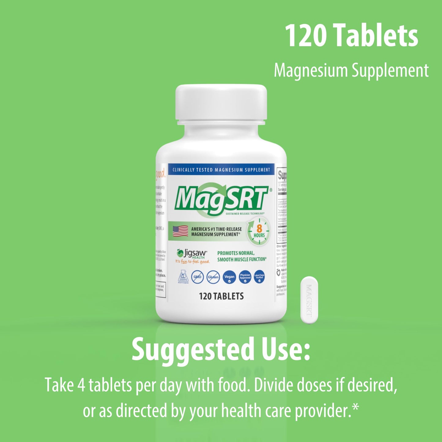 Jigsaw Health MagSRT Magnesium Supplement with Vitamin B6, Folate & B12 120 Tablets