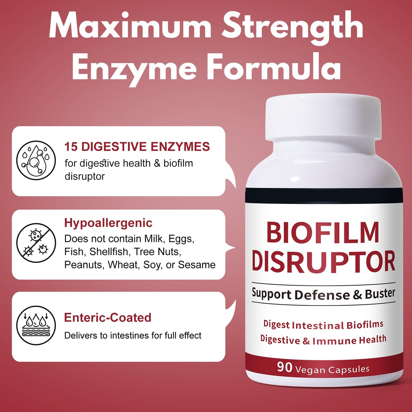 ZERBI Biofilm Disruptor, UTI Defense, Gut Cleanse with Lipase & Glucoamylase Enzymes for Gut & Immune Health, 90 Capsules