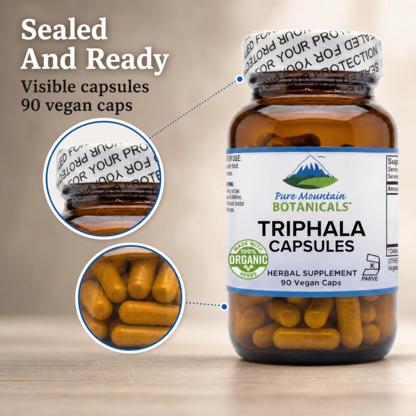 Pure Mountain Botanicals Triphala Capsules 500mg Organic Amla Fruit, 90 Count