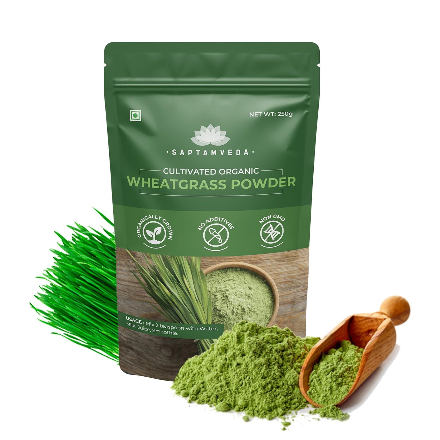 SAPTAMVEDA Organic Wheat Grass Powder, 8.81 Ounce