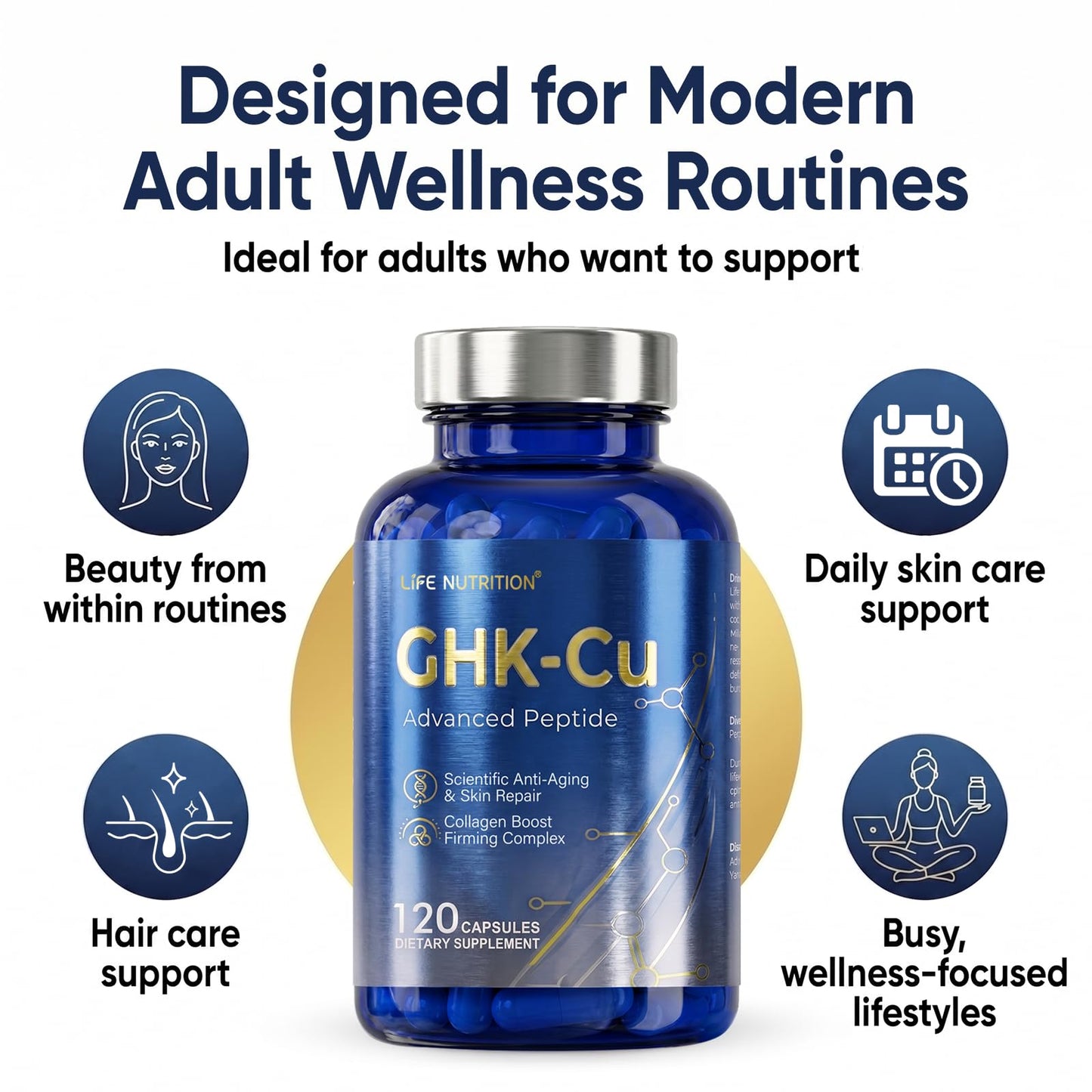 Life Nutrition GHK-Cu Copper Peptide Supplement Capsules 120